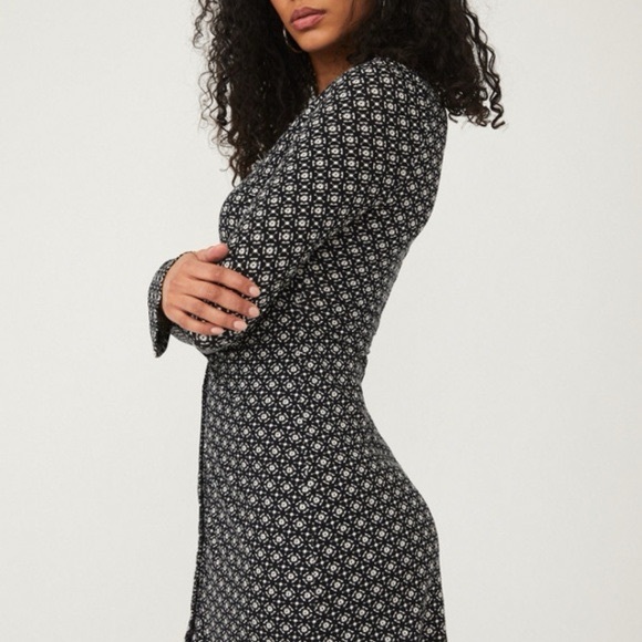 Free People Black and White Shayla Long Sleeve Button Mini Dress - Picture 5 of 5